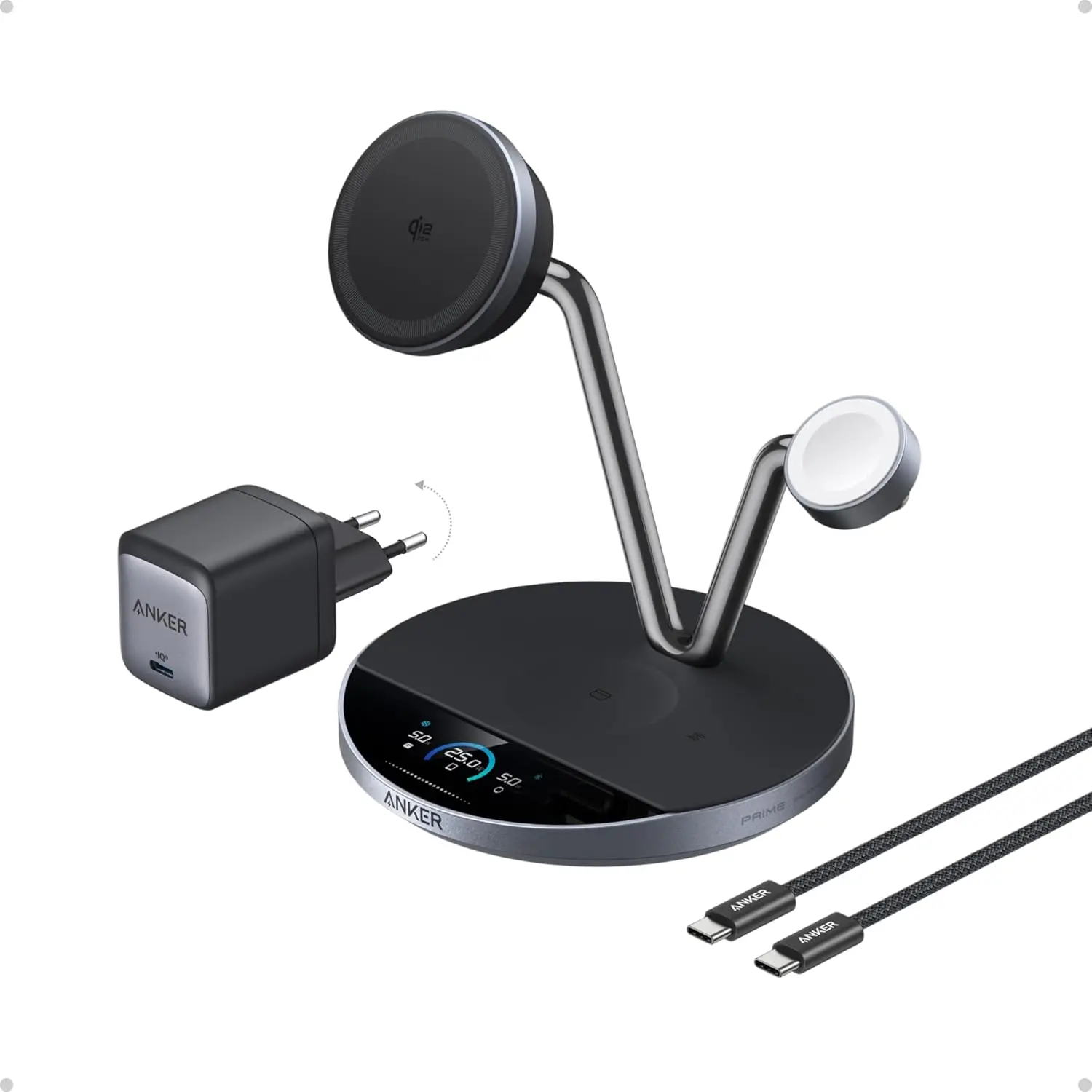 Anker Prime 3‑in‑1 Draadloze Oplader 25W Qi 2.2 met Koeltechnologie Zwart afbeelding 1