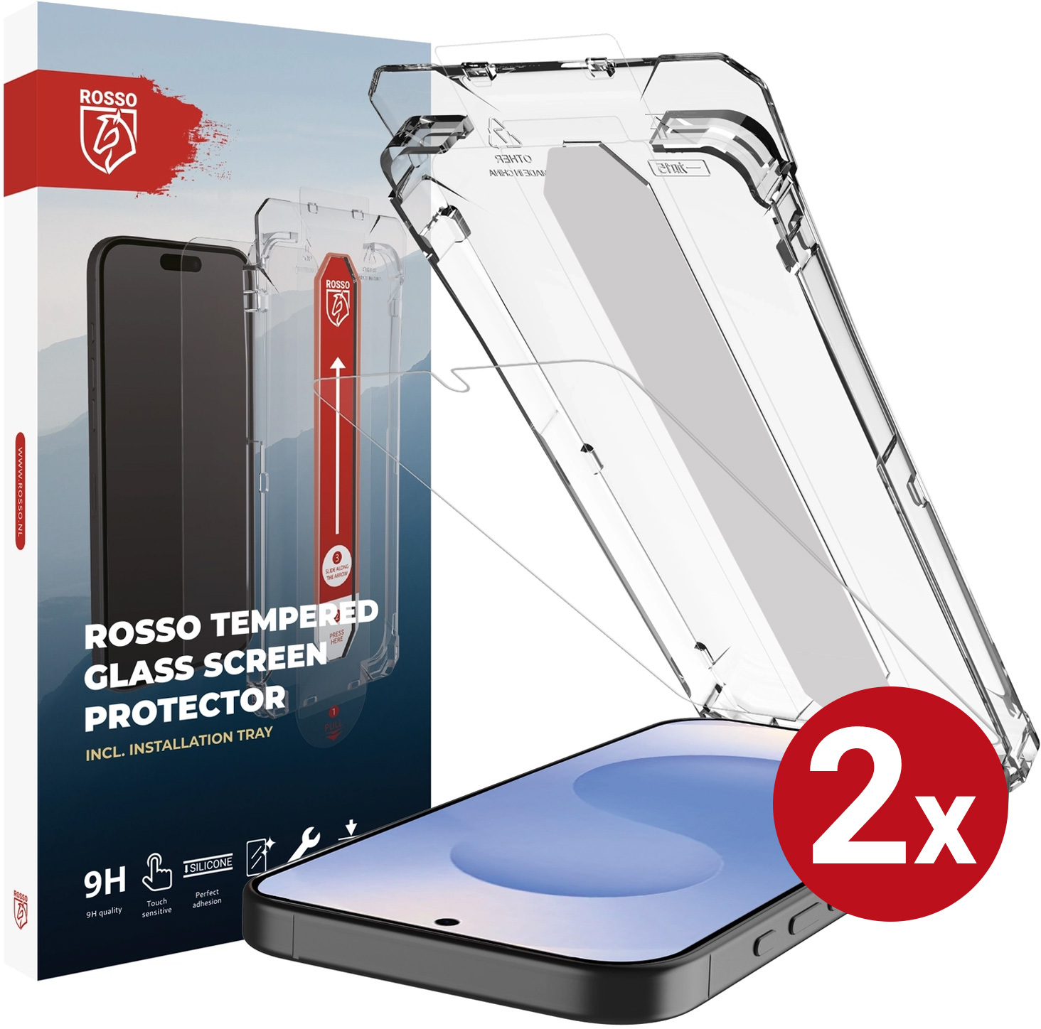 Rosso Samsung S26 Tempered Glass Installatietray Dust Removal (2-Pack) afbeelding 1