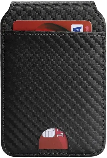 SBG MagSafe Pasjeshouder met Standaard Kunst Leer Carbon Fiber Design Zwart afbeelding 7