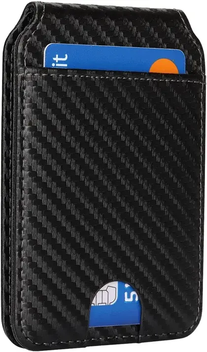 SBG MagSafe Pasjeshouder met Standaard Kunst Leer Carbon Fiber Design Zwart afbeelding 8