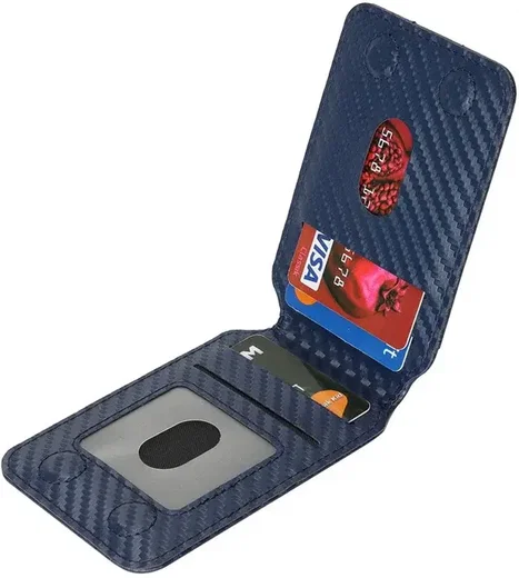 SBG MagSafe Pasjeshouder met Standaard Kunst Leer Carbon Fiber Design Blauw afbeelding 11