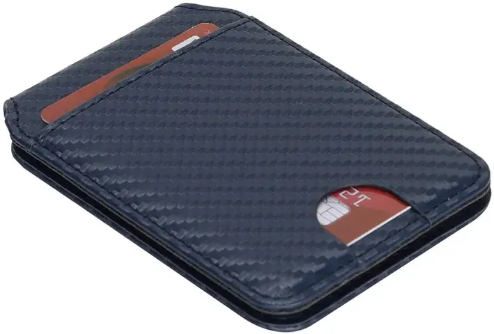 SBG MagSafe Pasjeshouder met Standaard Kunst Leer Carbon Fiber Design Blauw afbeelding 10