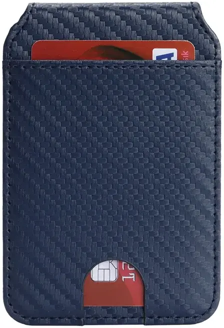 SBG MagSafe Pasjeshouder met Standaard Kunst Leer Carbon Fiber Design Blauw afbeelding 7