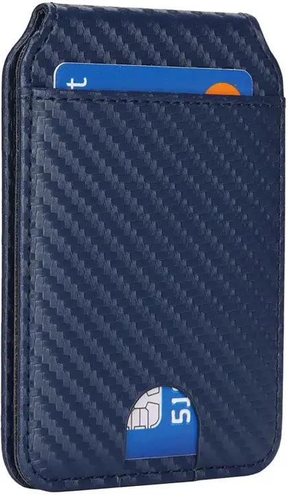 SBG MagSafe Pasjeshouder met Standaard Kunst Leer Carbon Fiber Design Blauw afbeelding 8