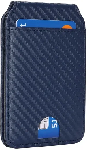 SBG MagSafe Pasjeshouder met Standaard Kunst Leer Carbon Fiber Design Blauw afbeelding 8