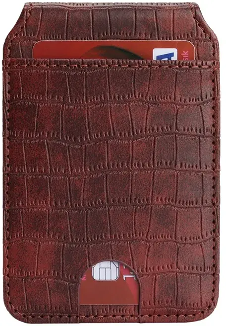 SBG MagSafe Pasjeshouder met Standaard Kunst Leer Crocodile Design Donkerbruin afbeelding 7