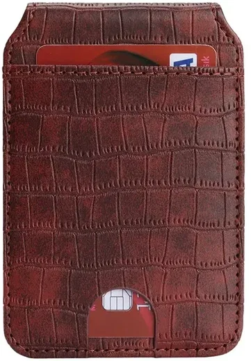 SBG MagSafe Pasjeshouder met Standaard Kunst Leer Crocodile Design Donkerbruin afbeelding 7