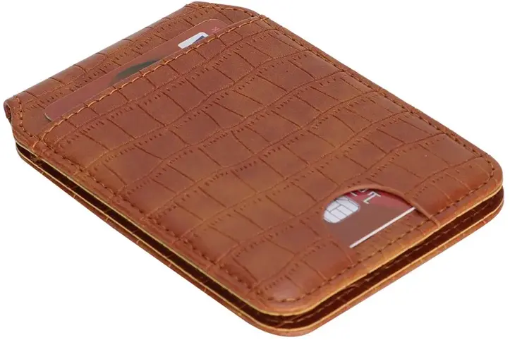 SBG MagSafe Pasjeshouder met Standaard Kunst Leer Crocodile Design Bruin afbeelding 11