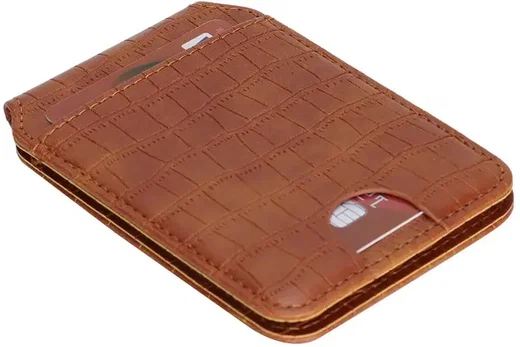 SBG MagSafe Pasjeshouder met Standaard Kunst Leer Crocodile Design Bruin afbeelding 11
