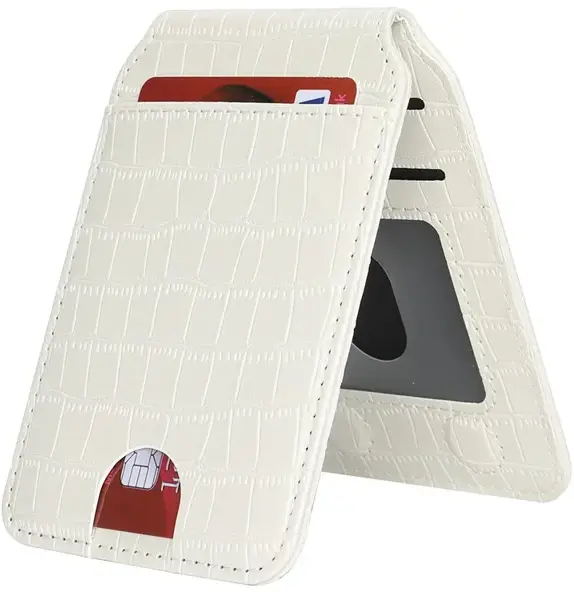 SBG MagSafe Pasjeshouder met Standaard Kunst Leer Crocodile Design Wit afbeelding 3