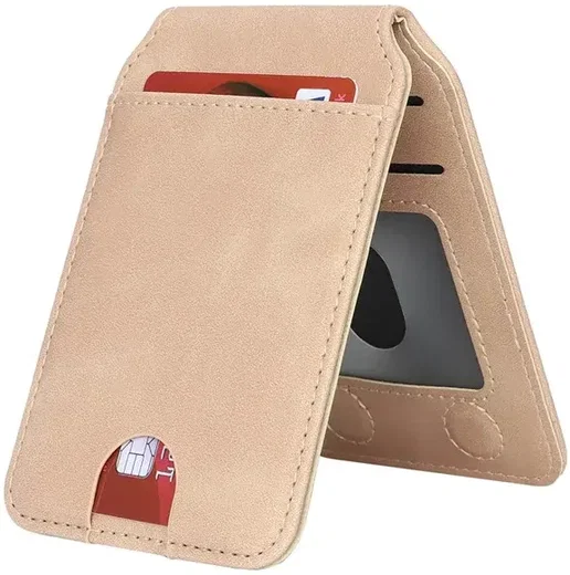 SBG MagSafe Pasjeshouder met Standaard Kunst Leer Skin Touch Design Beige afbeelding 3