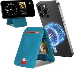 SBG MagSafe Pasjeshouder met Standaard Kunst Leer Skin Touch Design Blauw afbeelding
