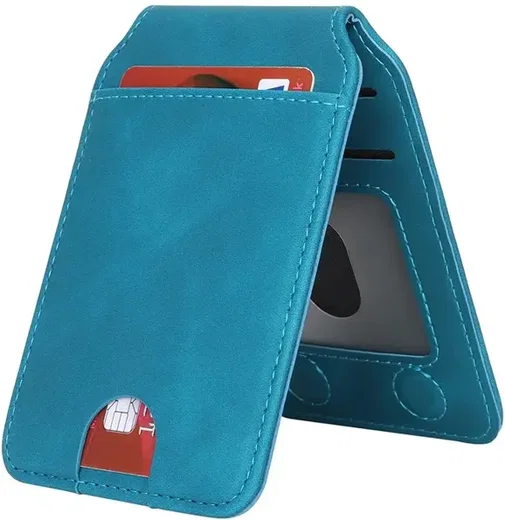 SBG MagSafe Pasjeshouder met Standaard Kunst Leer Skin Touch Design Blauw afbeelding 12