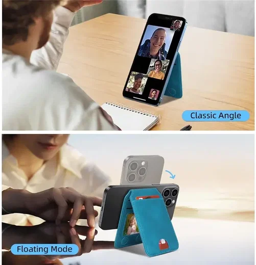SBG MagSafe Pasjeshouder met Standaard Kunst Leer Skin Touch Design Blauw afbeelding 3