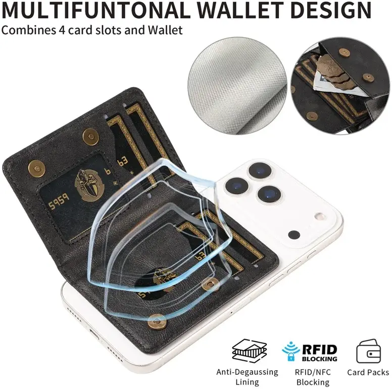 SBG MagSafe Uitklapbare Pasjeshouder / Portemonnee met Standaard en RFID Zwart afbeelding 10