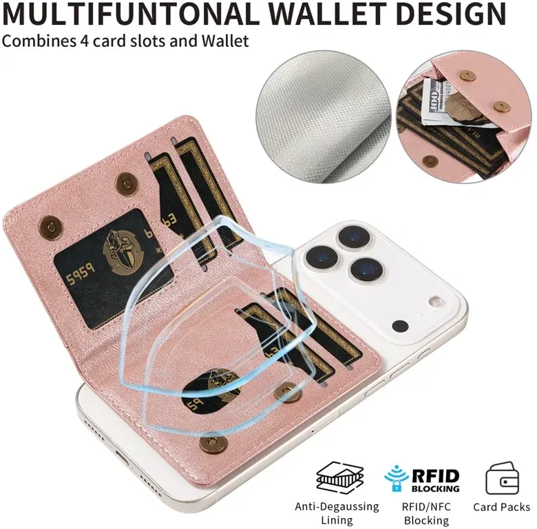 SBG MagSafe Uitklapbare Pasjeshouder / Portemonnee met Standaard en RFID Roze afbeelding 10