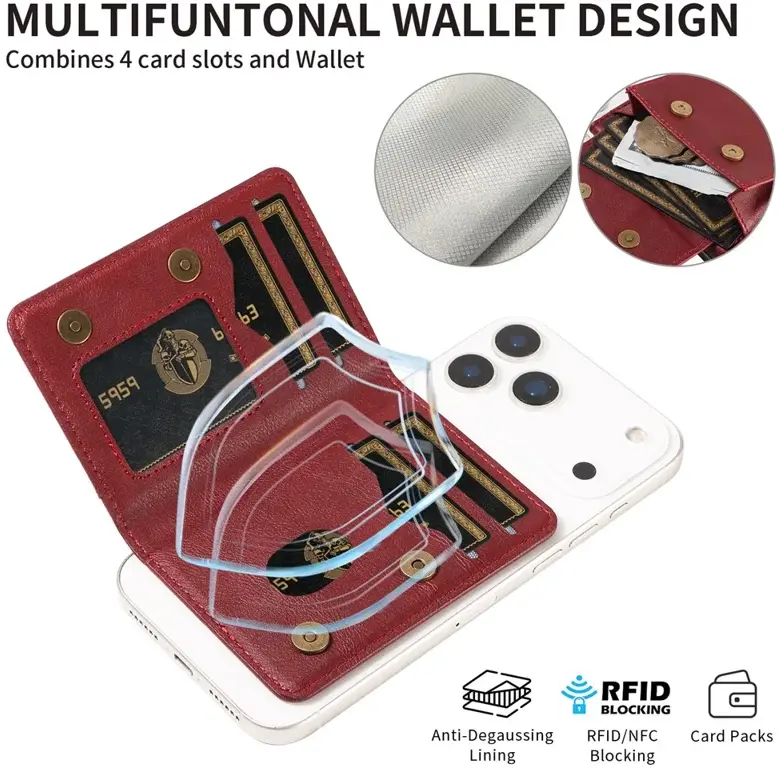 SBG MagSafe Uitklapbare Pasjeshouder / Portemonnee met Standaard en RFID Rood afbeelding 10