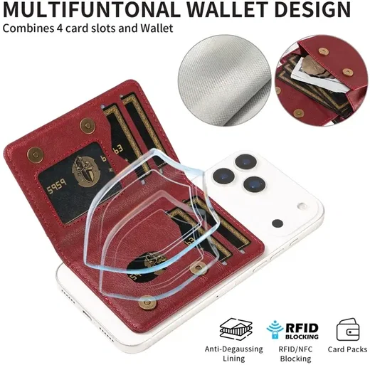 SBG MagSafe Uitklapbare Pasjeshouder / Portemonnee met Standaard en RFID Rood afbeelding 10