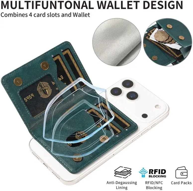 SBG MagSafe Uitklapbare Pasjeshouder / Portemonnee met Standaard en RFID Groen afbeelding 10