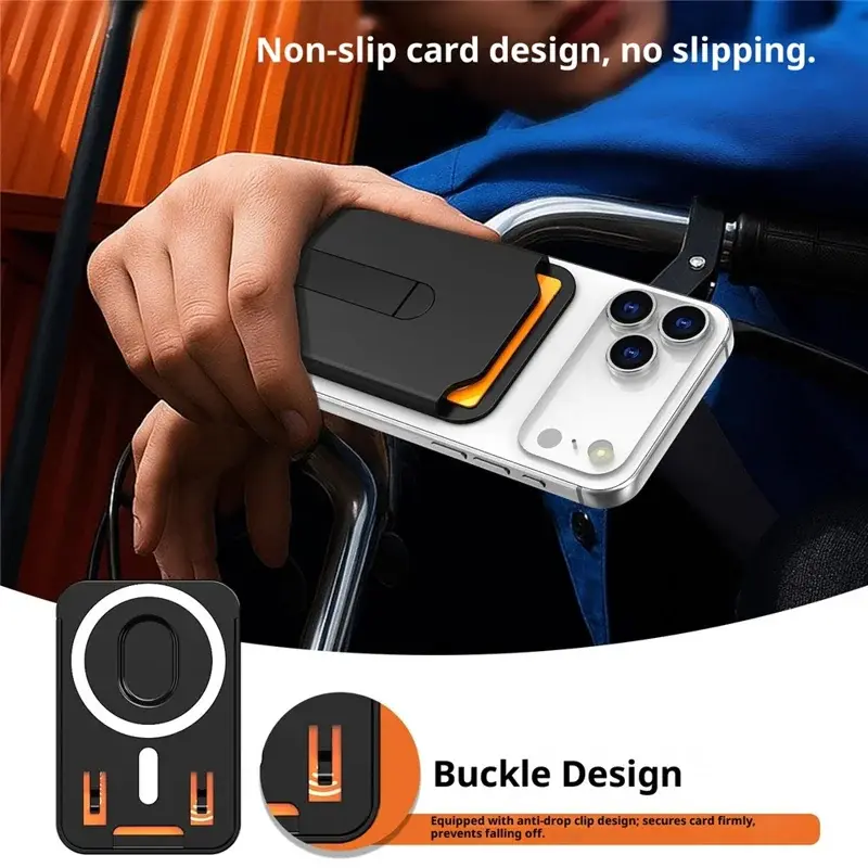SBG Aluminium Magsafe Pasjeshouder met Verticale Standaard Oranje afbeelding 4