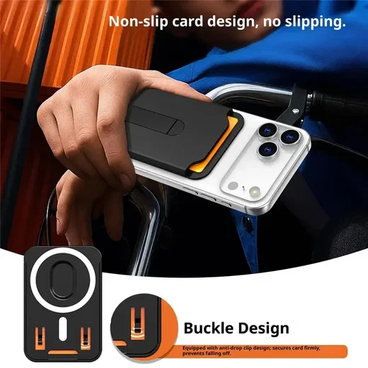 SBG Aluminium Magsafe Pasjeshouder met Verticale Standaard Oranje afbeelding 4