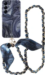 AVY Samsung Galaxy S24 MagSafe Hoesje met Koord (120CM) Obscura Blue afbeelding