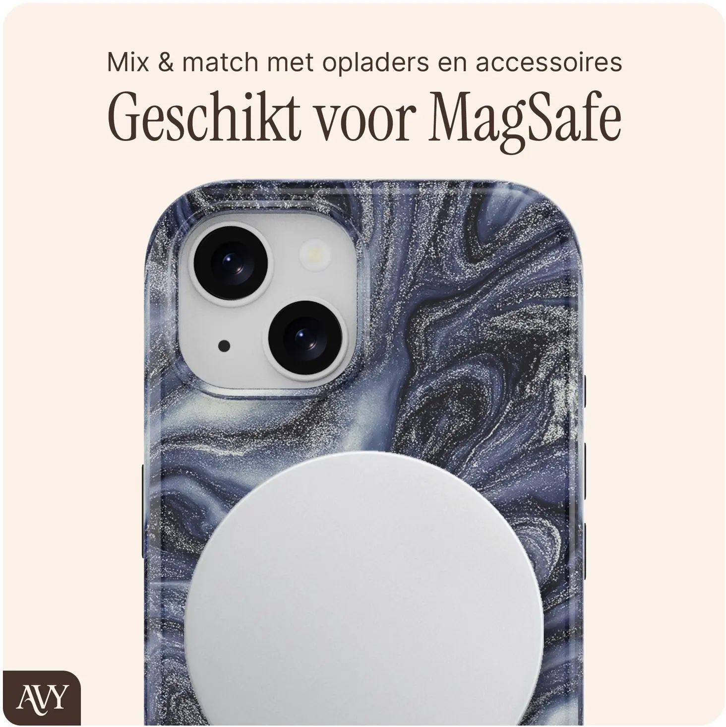 AVY Apple iPhone 14 / 13 MagSafe Hoesje met Koord (120CM) Obscura Blue afbeelding 7