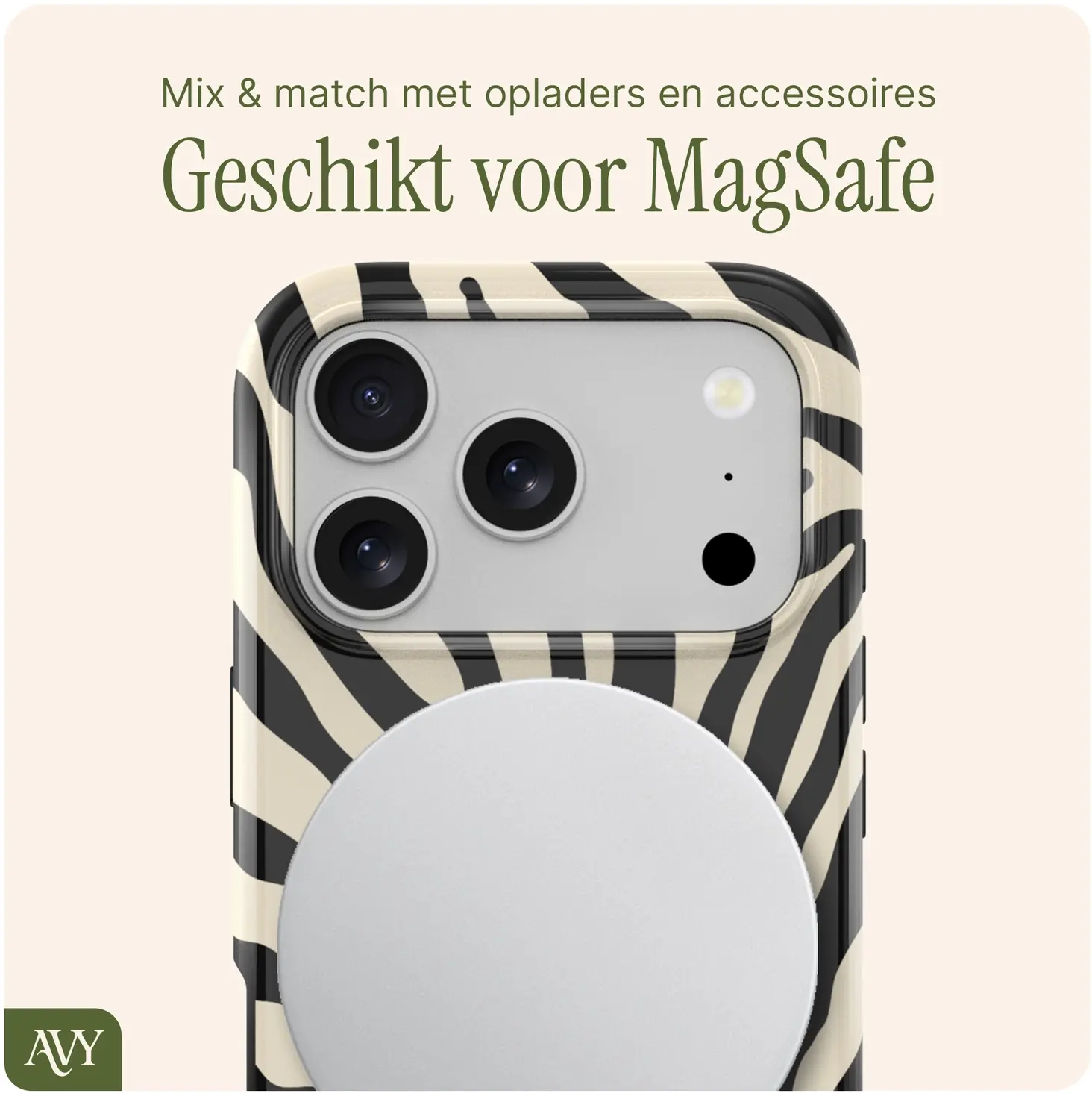 AVY Apple iPhone 17 Pro Max MagSafe Hoesje met Koord (120CM) Serengeti Zebra afbeelding 8