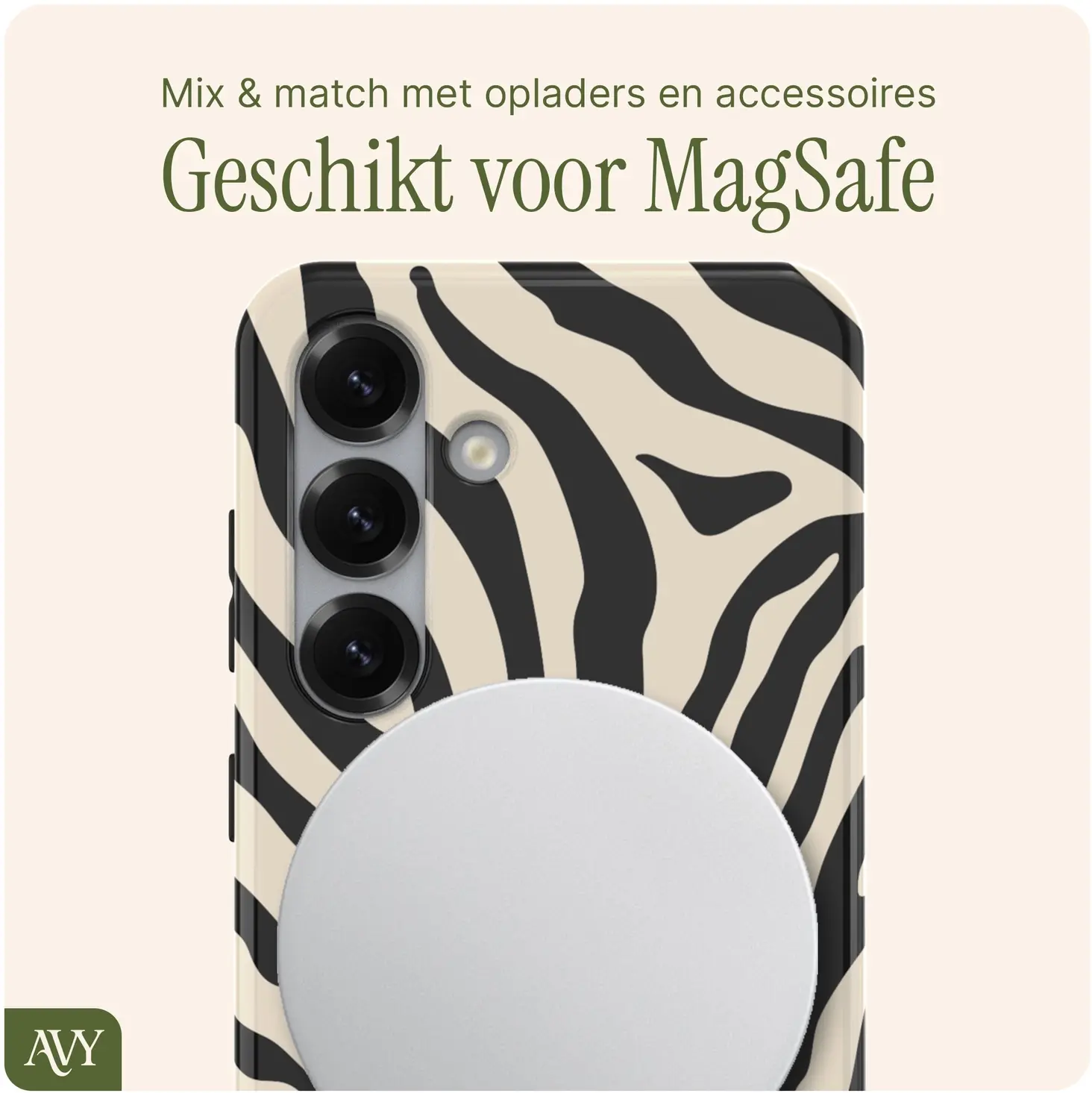 AVY Samsung Galaxy S25 MagSafe Hoesje met Koord (120CM) Serengeti Zebra afbeelding 6