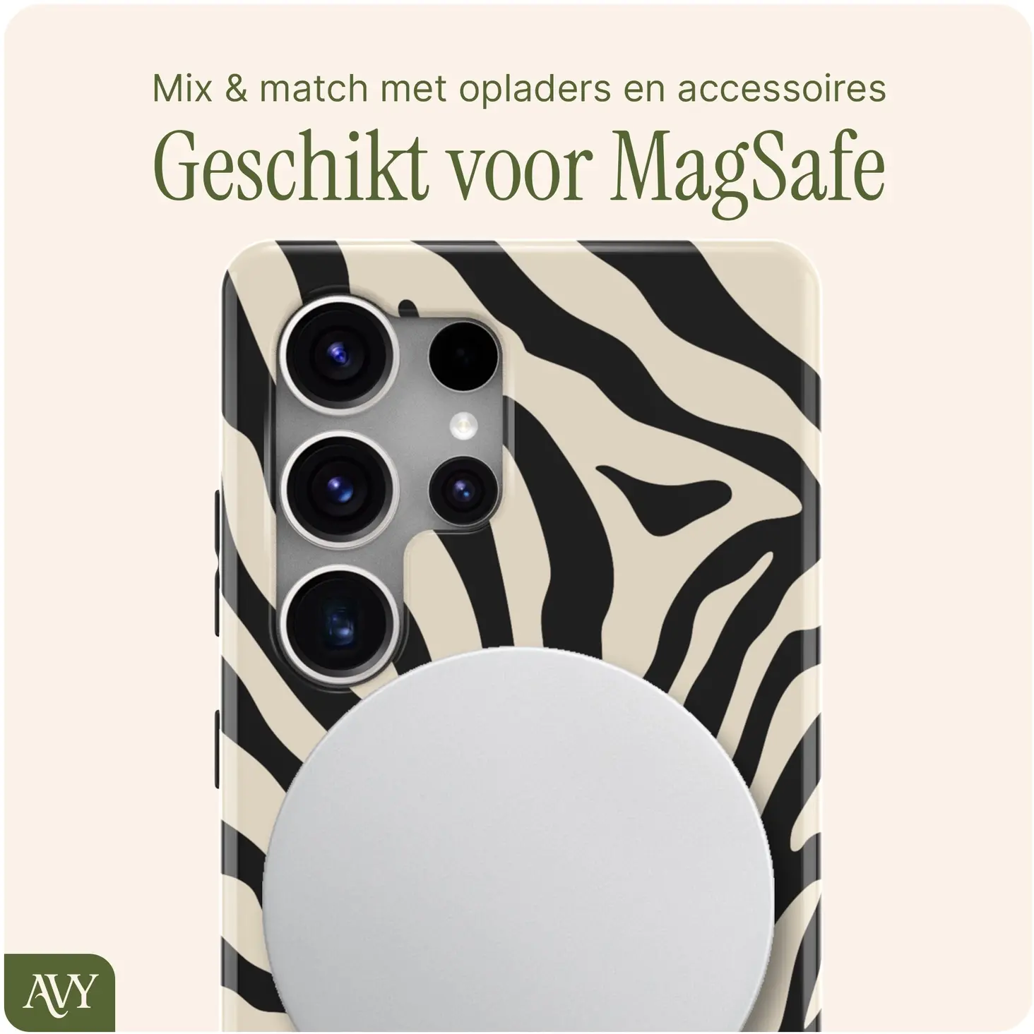 AVY Samsung Galaxy S25 Ultra MagSafe Hoesje met Koord (120CM) Serengeti Zebra afbeelding 7
