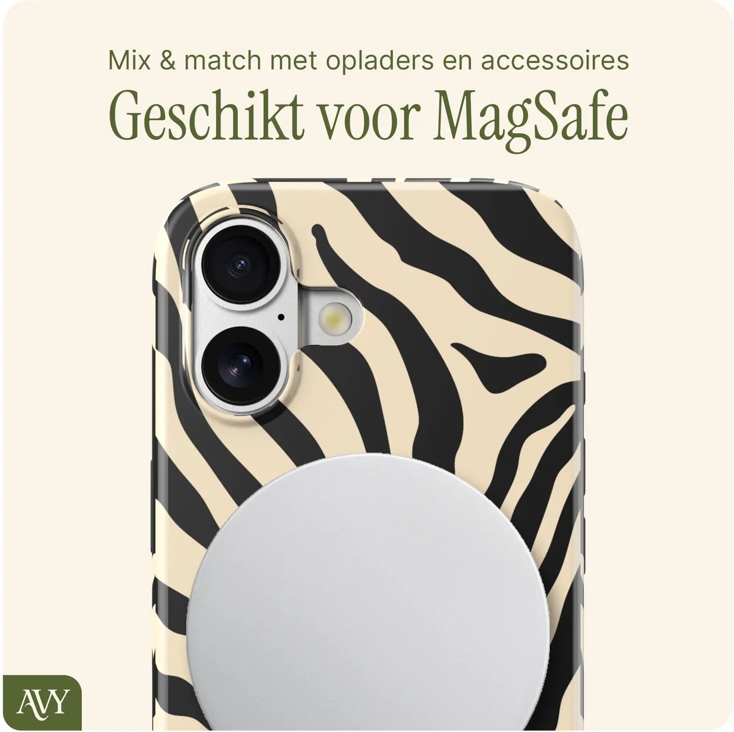 AVY Apple iPhone 16 MagSafe Hoesje met Koord (120CM) Serengeti Zebra afbeelding 7
