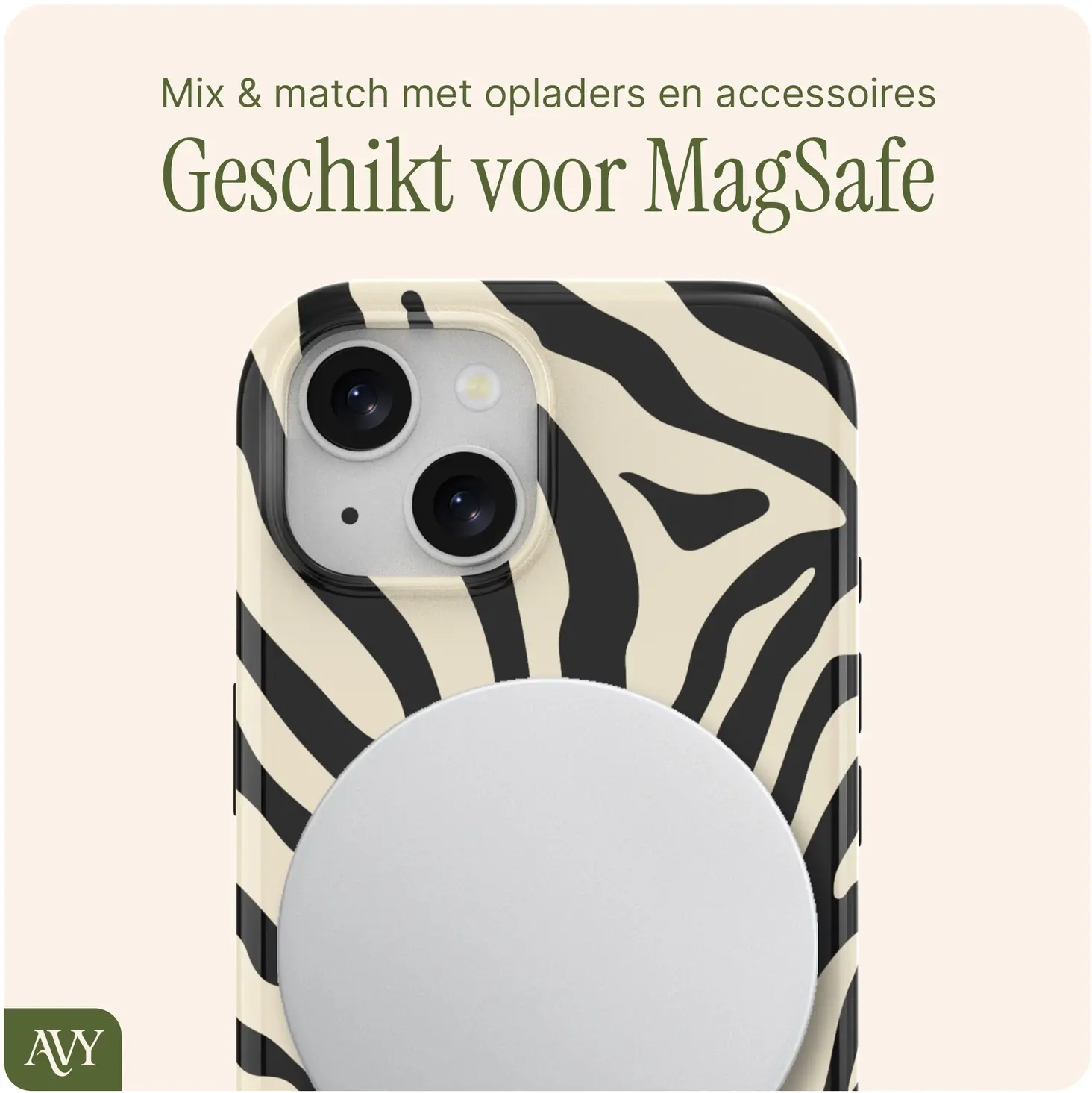 AVY Apple iPhone 14 / 13 MagSafe Hoesje met Koord (120CM) Serengeti Zebra afbeelding 7