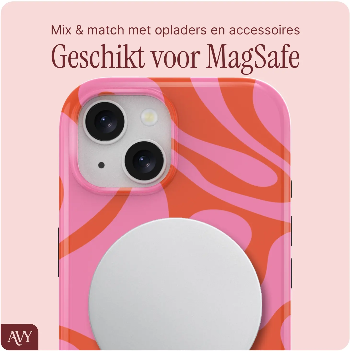 AVY Apple iPhone 14 / 13 MagSafe Hoesje met Koord (120CM) Rosé Twist afbeelding 4