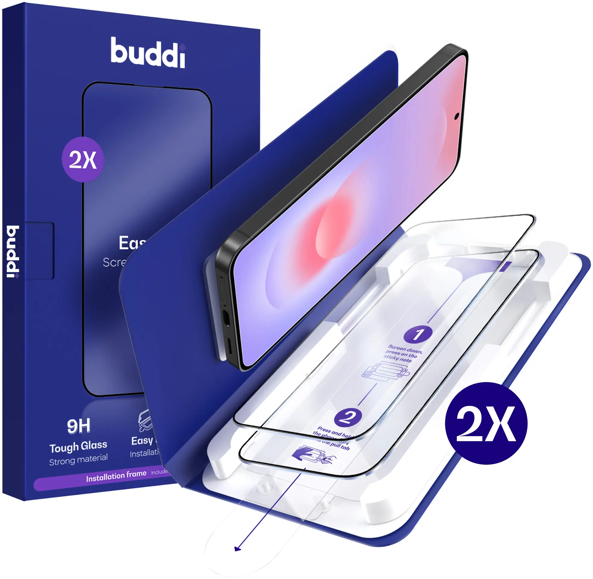 Buddi Easy Fit Samsung Galaxy A37 Tempered Glass met Installatietray (2-Pack) afbeelding 1