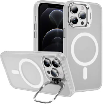 Apple iPhone 12 / 12 Pro Hoesje MagSafe Back Cover met Camera Stand Transparant
