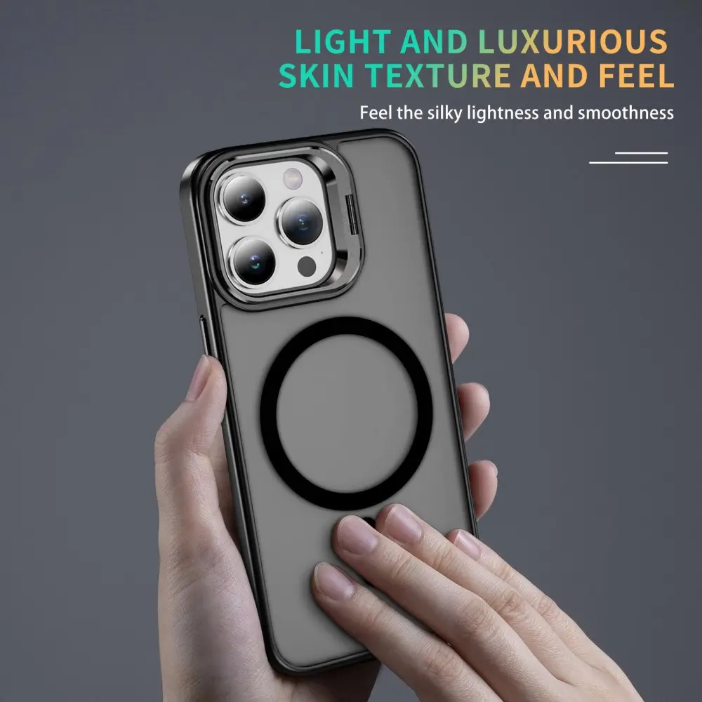 Apple iPhone 12 / 12 Pro Hoesje MagSafe Back Cover met Camera Stand Zwart afbeelding 8