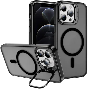 Apple iPhone 12 / 12 Pro Hoesje MagSafe Back Cover met Camera Stand Zwart