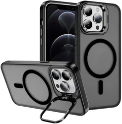 Apple iPhone 12 / 12 Pro Hoesje MagSafe Back Cover met Camera Stand Zwart afbeelding