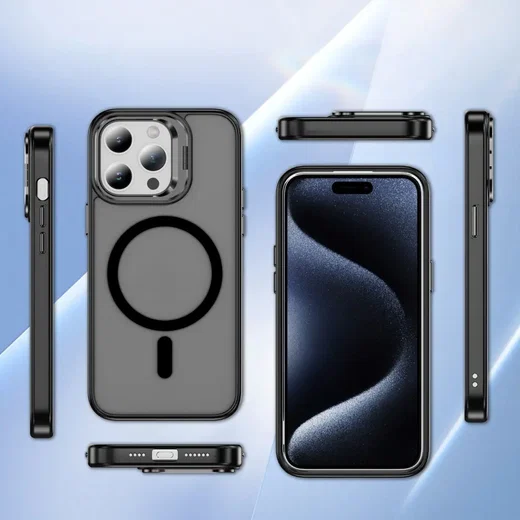 Apple iPhone 12 / 12 Pro Hoesje MagSafe Back Cover met Camera Stand Zwart afbeelding 9