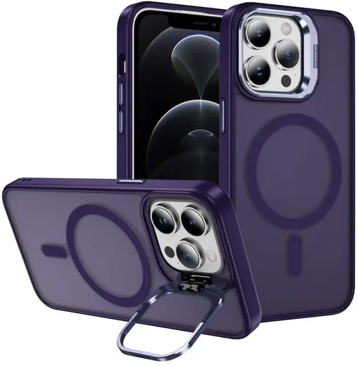 Apple iPhone 12 / 12 Pro Hoesje MagSafe Back Cover met Camera Stand Paars afbeelding 1