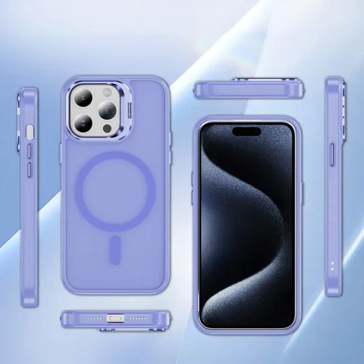 Apple iPhone 12 / 12 Pro Hoesje MagSafe Back Cover met Camera Stand Licht Paars afbeelding 8