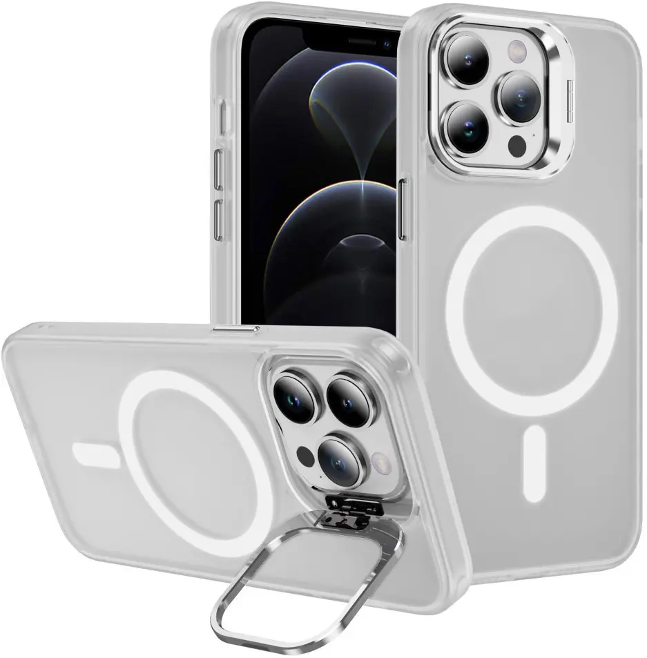 Apple iPhone 12 Pro Max Hoesje MagSafe Back Cover met Camera Stand Transparant afbeelding 1