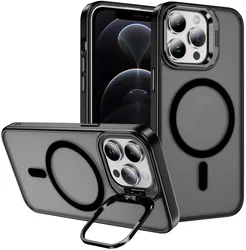 Apple iPhone 12 Pro Max Hoesje MagSafe Back Cover met Camera Stand Zwart afbeelding