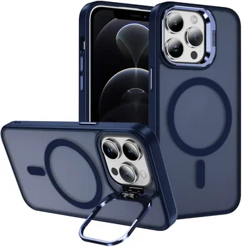 Apple iPhone 12 Pro Max Hoesje MagSafe Back Cover met Camera Stand Blauw