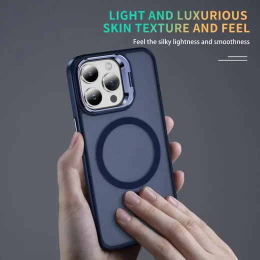 Apple iPhone 12 Pro Max Hoesje MagSafe Back Cover met Camera Stand Blauw afbeelding 8