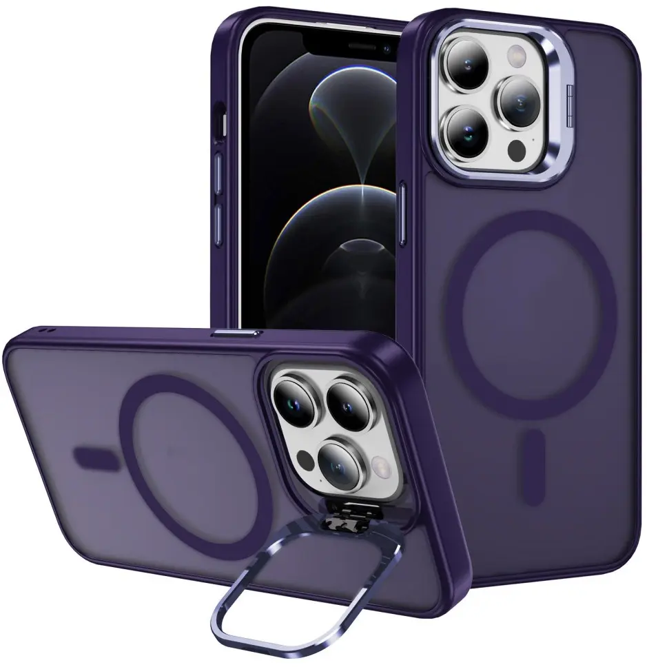 Apple iPhone 12 Pro Max Hoesje MagSafe Back Cover met Camera Stand Paars afbeelding 1