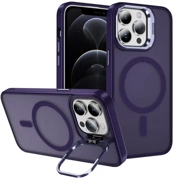 Apple iPhone 12 Pro Max Hoesje MagSafe Back Cover met Camera Stand Paars