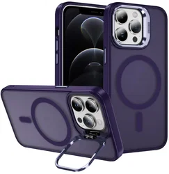Apple iPhone 12 Pro Max Hoesje MagSafe Back Cover met Camera Stand Paars afbeelding