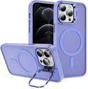 Apple iPhone 12 Pro Max Hoesje MagSafe Back Cover met Camera Stand Licht Paars