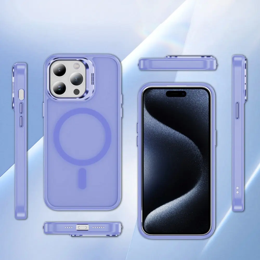 Apple iPhone 12 Pro Max Hoesje MagSafe Back Cover met Camera Stand Licht Paars afbeelding 8